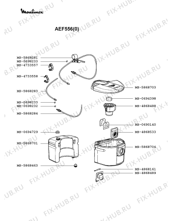 Взрыв-схема пылесоса Moulinex AEF556(0) - Схема узла 7P002286.7P2