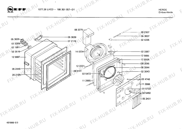 Взрыв-схема плиты (духовки) Neff 195301057 1077.26LHCD - Схема узла 03