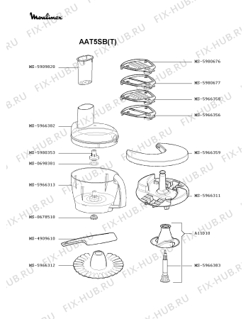 Взрыв-схема кухонного комбайна Moulinex AAT5SB(T) - Схема узла AP002632.6P3