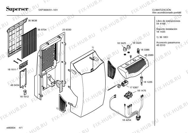 Схема №1 5XP3000 Portatil split с изображением Передняя часть корпуса для кондиционера Bosch 00218775