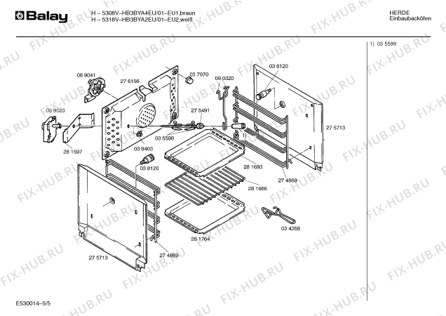 Взрыв-схема плиты (духовки) Balay HB3BYA4EU H5308V - Схема узла 05