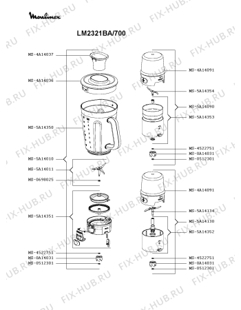 Взрыв-схема блендера (миксера) Moulinex LM2321BA/700 - Схема узла SP004200.4P2