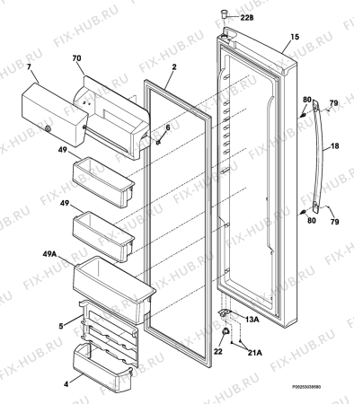 Взрыв-схема холодильника John Lewis JLAFFS2008 - Схема узла Refrigerator door