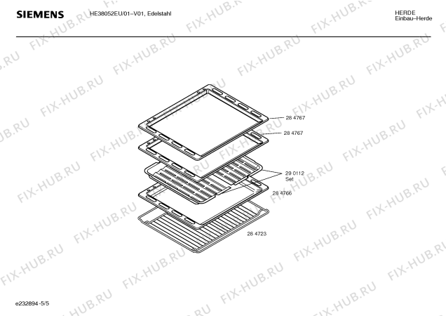 Взрыв-схема плиты (духовки) Siemens HE38052EU - Схема узла 05