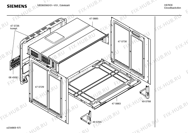 Взрыв-схема плиты (духовки) Siemens HB360560 - Схема узла 05