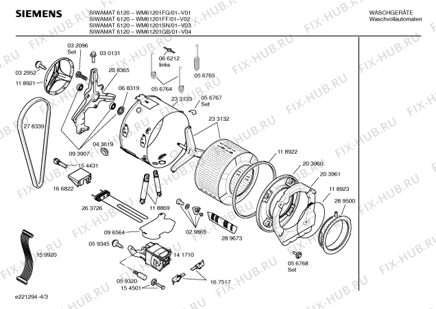 Схема №1 WM61251EU SIWAMAT 6125 с изображением Таблица программ для стиралки Siemens 00521379