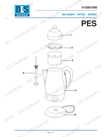 Схема №1 EDP 6ST с изображением Трубка для электрокофемашины DELONGHI EE2102