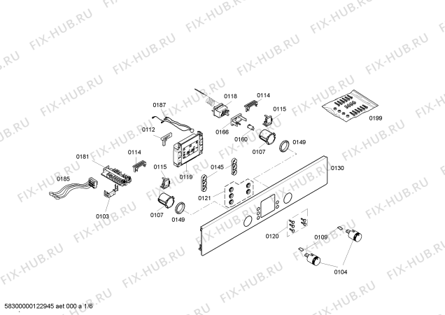 Схема №1 HBN53R552 с изображением Панель управления для плиты (духовки) Bosch 00663563