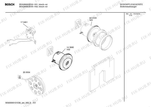 Взрыв-схема пылесоса Bosch BSA2800GB bosch 1800 W hepafilter - Схема узла 02