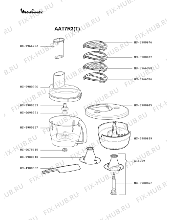 Взрыв-схема кухонного комбайна Moulinex AAT7R3(T) - Схема узла RP002400.3P3