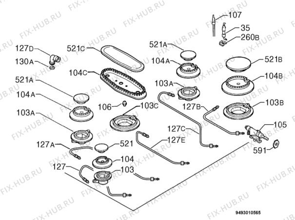 Взрыв-схема плиты (духовки) Rex Electrolux PX095POV - Схема узла Functional parts 267