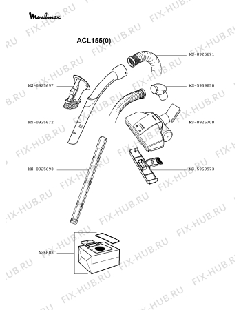 Взрыв-схема пылесоса Moulinex ACL155(0) - Схема узла 6P002200.2P3