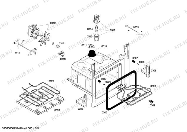 Взрыв-схема плиты (духовки) Bosch HBA41R450E - Схема узла 03