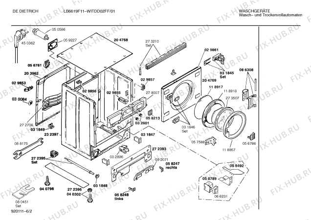 Схема №1 WITDD02FF De Dietrich LB6619f11 с изображением Панель для стиралки Bosch 00283768