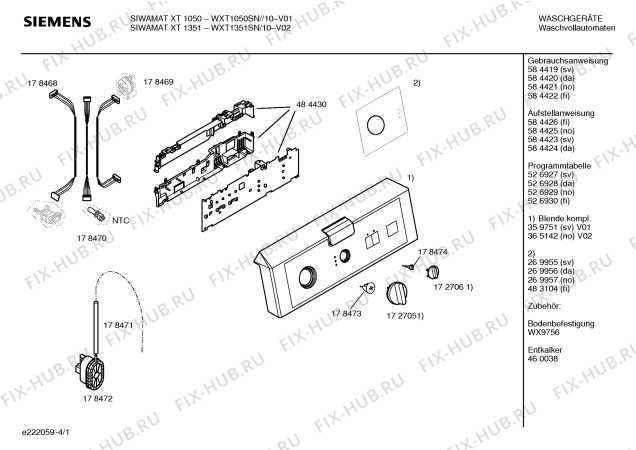 Схема №1 WXT1351SN SIWAMAT XT1351 с изображением Инструкция по эксплуатации для стиральной машины Siemens 00584422