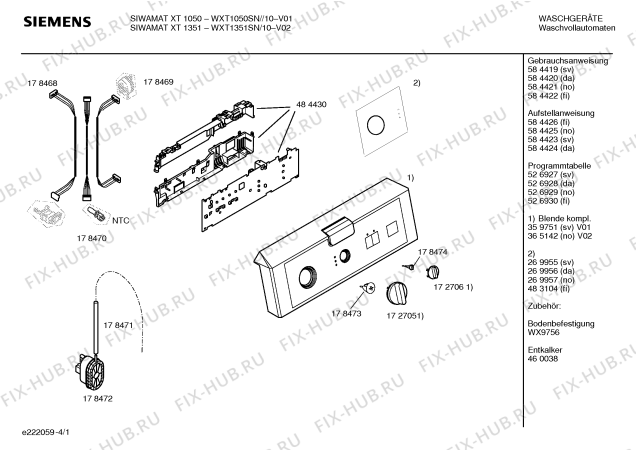Схема №1 WXT1351SN SIWAMAT XT1351 с изображением Инструкция по эксплуатации для стиральной машины Siemens 00584419