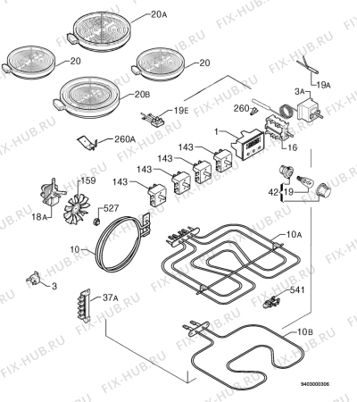 Взрыв-схема плиты (духовки) Electrolux EKC60350 - Схема узла Electrical equipment 268