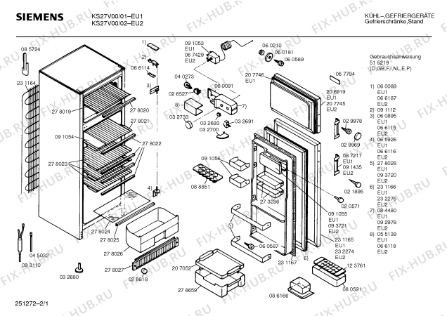 Схема №1 KS27V00 с изображением Терморегулятор для холодильника Siemens 00091053