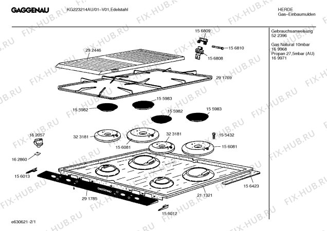 Схема №1 KG223214AU01 с изображением Инструкция по эксплуатации Gaggenau для плиты (духовки) Bosch 00522396