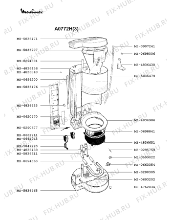 Взрыв-схема кофеварки (кофемашины) Moulinex A0772H(3) - Схема узла HP001391.3P2