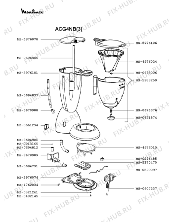 Взрыв-схема кофеварки (кофемашины) Moulinex ACG4NB(3) - Схема узла JP002439.1P2