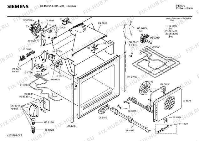 Взрыв-схема плиты (духовки) Siemens HE48052CC - Схема узла 02