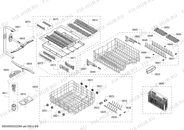 Взрыв-схема посудомоечной машины Bosch SHP865W75N, SilencePlus 44 dBA - Схема узла 06