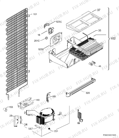 Взрыв-схема холодильника John Lewis JLESBSFZ01 - Схема узла Cooling system 017
