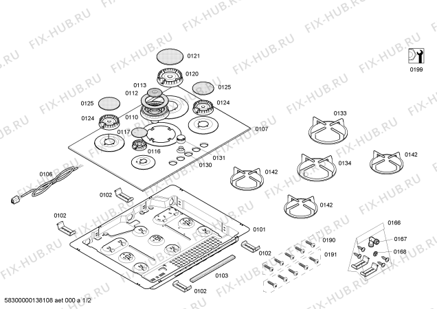 Схема №1 PCP785HEU с изображением Рассекатель горелки для плиты (духовки) Bosch 00187634