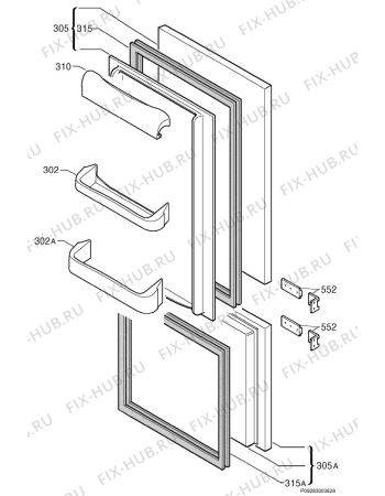 Взрыв-схема холодильника Zoppas ZOP250 - Схема узла Door 003