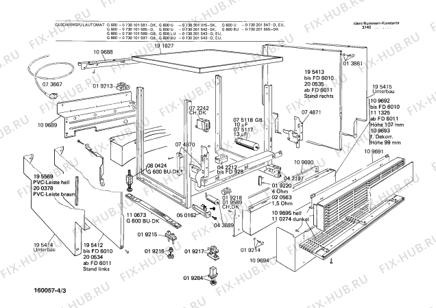 Взрыв-схема посудомоечной машины Bosch 0730201542 G600U - Схема узла 03