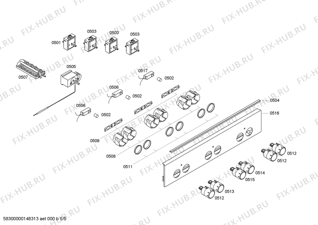 Взрыв-схема плиты (духовки) Bosch HCE723220G - Схема узла 05