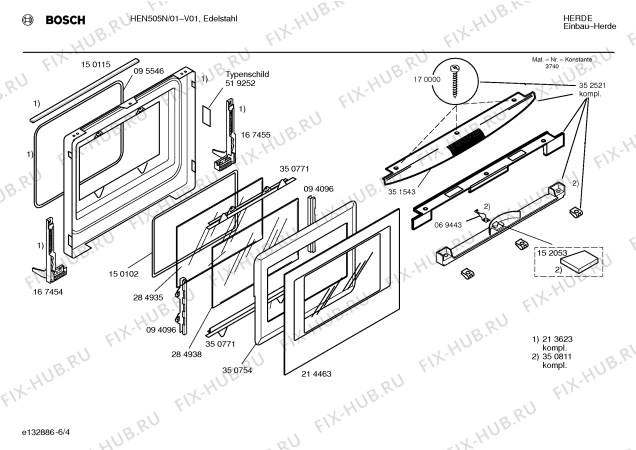 Схема №1 HEN305Q с изображением Ручка конфорки для духового шкафа Bosch 00167872