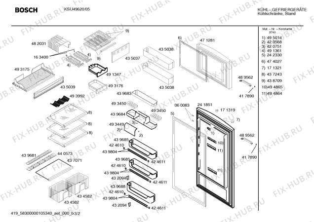Схема №1 KSU45630NE с изображением Контейнер для холодильника Bosch 00435038