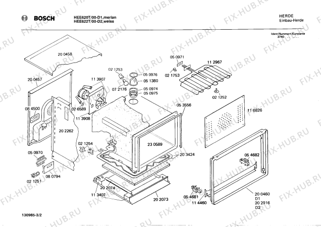 Взрыв-схема плиты (духовки) Bosch HEE620T - Схема узла 02