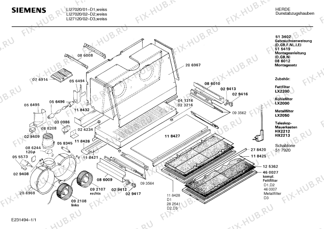 Схема №1 DHI642GAU с изображением Инструкция по установке/монтажу для вентиляции Bosch 00517920