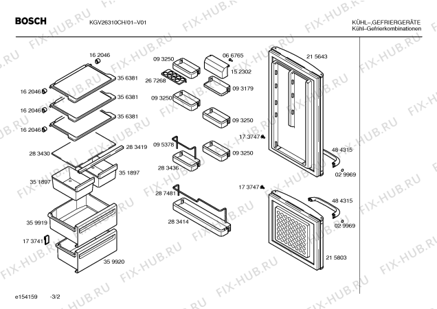 Взрыв-схема холодильника Bosch KGV26310CH - Схема узла 02