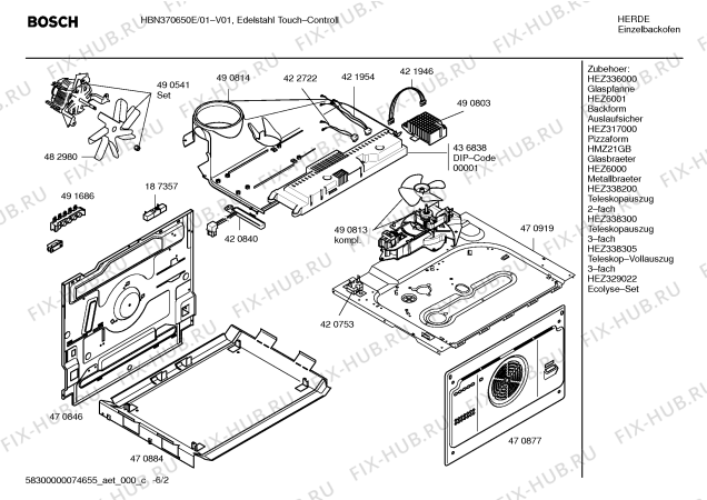 Взрыв-схема плиты (духовки) Bosch HBN370650E - Схема узла 02