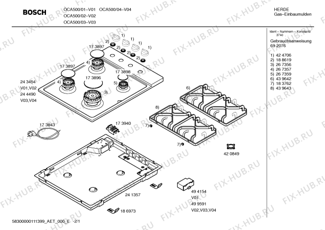 Схема №1 OCA500 с изображением Столешница для электропечи Bosch 00244490