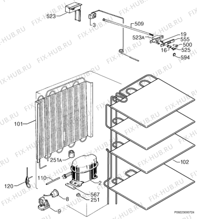 Взрыв-схема холодильника Electrolux EU1130 - Схема узла Cooling system 017