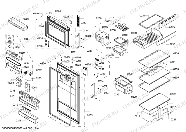 Схема №1 KDN40A74MX с изображением Дверь для холодильной камеры Bosch 00248435