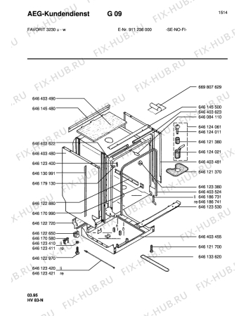 Взрыв-схема посудомоечной машины Aeg FAV3230U-W N - Схема узла Housing 001