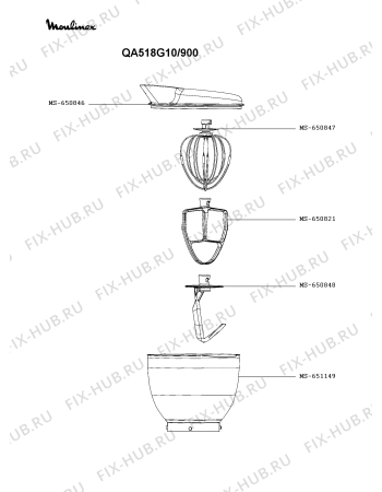 Взрыв-схема кухонного комбайна Moulinex QA518G10/900 - Схема узла NP006007.1P2