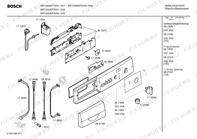 Схема №1 WFO2020TR Bosch Maxx WFO 2020 с изображением Таблица программ для стиралки Bosch 00581935