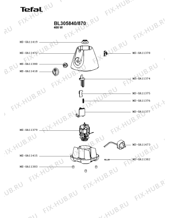 Схема №1 BL305840/870 с изображением Корпусная деталь для электроблендера Tefal MS-0A11472