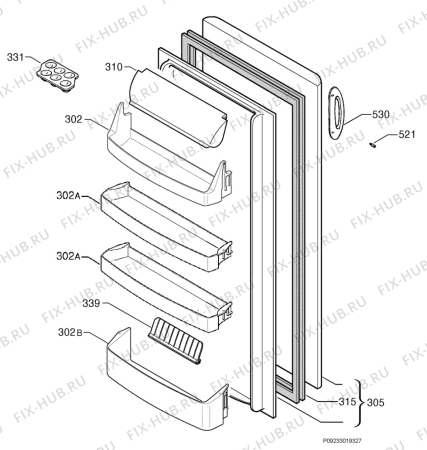 Взрыв-схема холодильника Electrolux ERC26291X8 - Схема узла Door 003