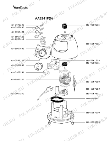 Взрыв-схема блендера (миксера) Moulinex AAE941F(0) - Схема узла 7P001177.9P2