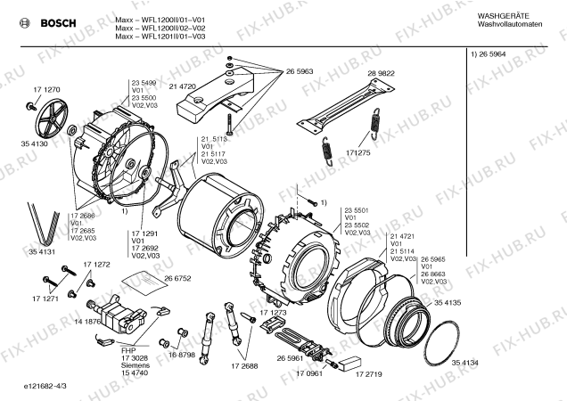 Схема №1 WFL1200II Maxx с изображением Инструкция по установке и эксплуатации для стиральной машины Bosch 00523781