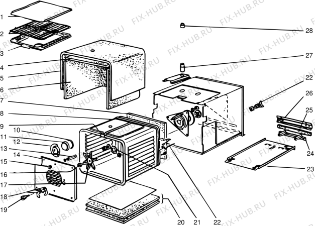 Взрыв-схема плиты (духовки) Indesit F406E (F008904) - Схема узла
