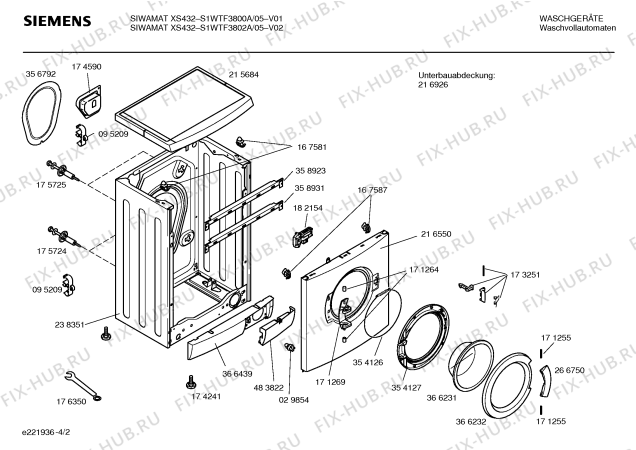 Схема №1 S1WTF3800A SIWAMAT XS432 с изображением Инструкция по установке и эксплуатации для стиральной машины Siemens 00581990
